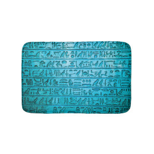 Ancient Egyptian Hieroglyphs Blue Bath Mat