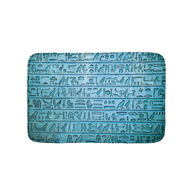 Ancient Egyptian Hieroglyphs Blue Bath Mat (Front)