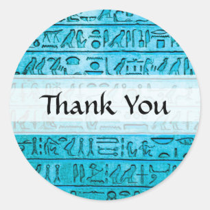 Ancient Egyptian Hieroglyphs Blue Classic Round Sticker