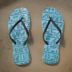Ancient Egyptian Hieroglyphs Blue Jandals