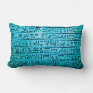Ancient Egyptian Hieroglyphs Blue Lumbar Pillow