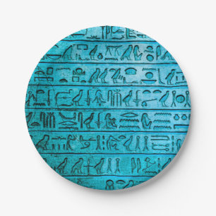 Ancient Egyptian Hieroglyphs Blue Paper Plates