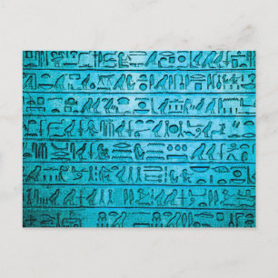 Ancient Egyptian Hieroglyphs Blue Postcard