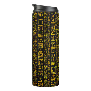 Ancient Egyptian hieroglyphs gold and black color  Thermal Tumbler