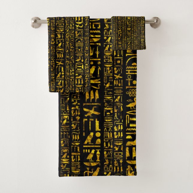 Ancient Egyptian hieroglyphs gold and black colour Bath Towel Set (Insitu)