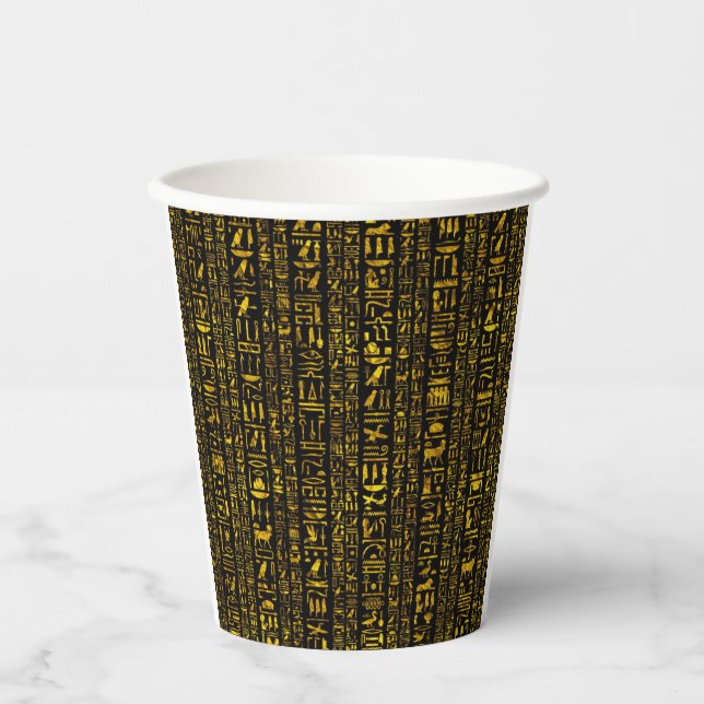 Ancient Egyptian hieroglyphs gold and black colour Paper Cups (Front)
