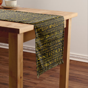 Ancient Egyptian hieroglyphs gold and black colour Short Table Runner