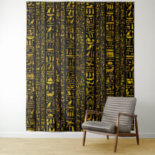 Ancient Egyptian hieroglyphs gold and black colour Tapestry