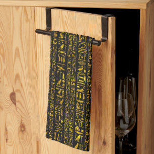 Ancient Egyptian hieroglyphs gold and black colour Tea Towel