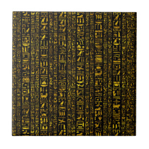 Ancient Egyptian hieroglyphs gold and black colour Tile