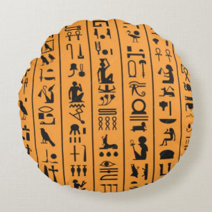 Ancient Egyptian Hieroglyphs Golden Nursery Decora Round Cushion
