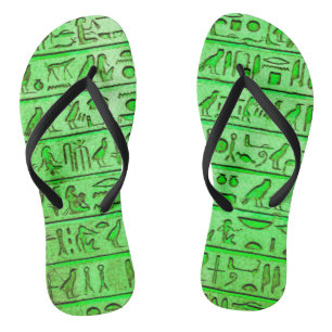 Ancient Egyptian Hieroglyphs Green Flip Flops