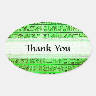 Ancient Egyptian Hieroglyphs Green Oval Sticker