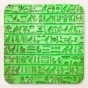 Ancient Egyptian Hieroglyphs Green Square Paper Coaster