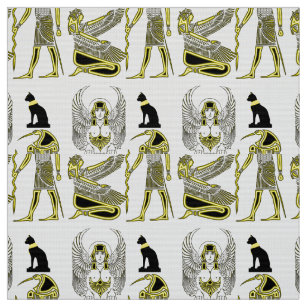 Ancient Egyptian Hieroglyphs in Black and Yellow Fabric