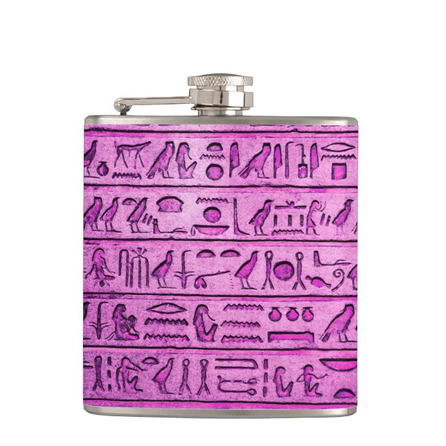 Ancient Egyptian Hieroglyphs Purple Hip Flask (Front)