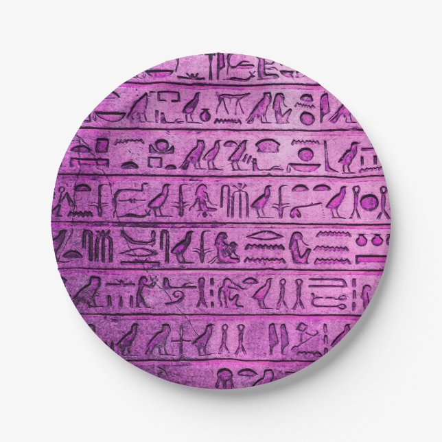 Ancient Egyptian Hieroglyphs Purple Paper Plate (Front)