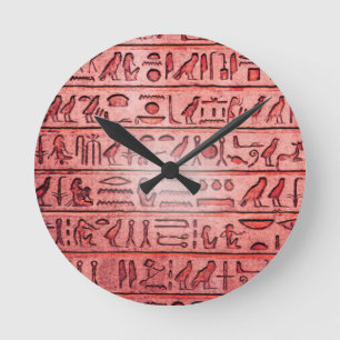 Ancient Egyptian Hieroglyphs Red Round Clock