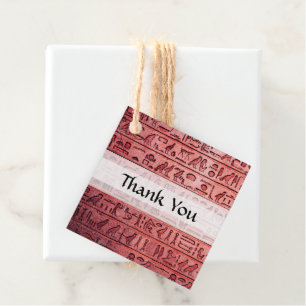 Ancient Egyptian Hieroglyphs Red Square Thank You Favour Tags