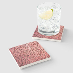 Ancient Egyptian Hieroglyphs Red Stone Coaster