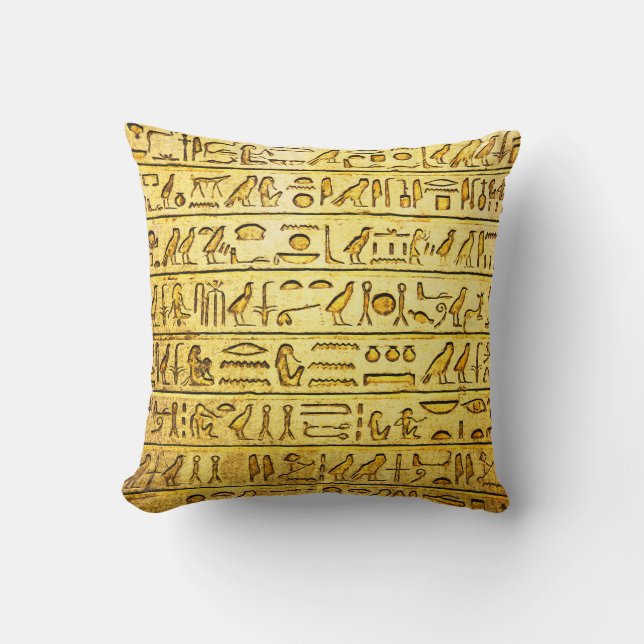 Ancient Egyptian Hieroglyphs - Yellow Cushion (Front)