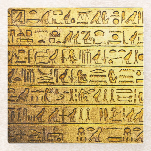 Ancient Egyptian Hieroglyphs Yellow Glass Coaster (Front)