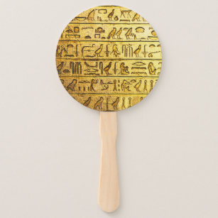 Ancient Egyptian Hieroglyphs Yellow Hand Fan