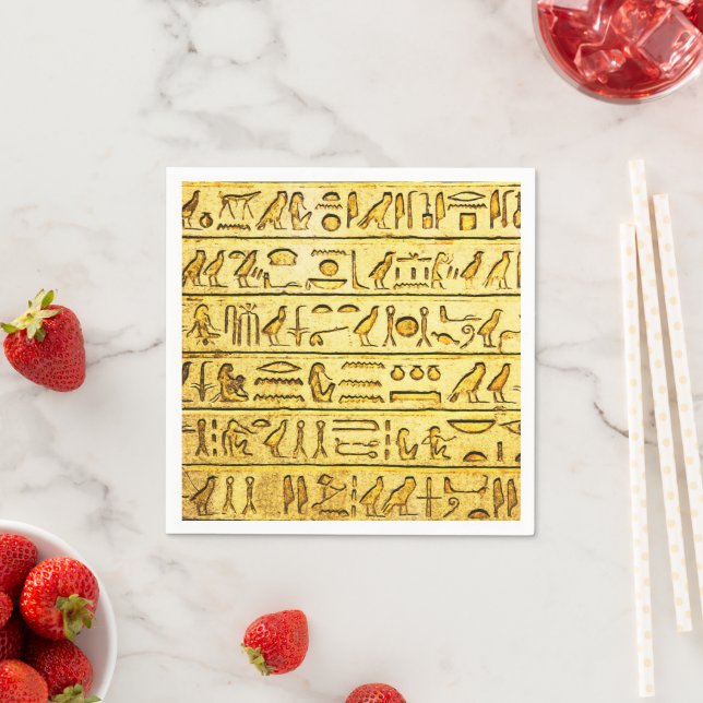 Ancient Egyptian Hieroglyphs Yellow Napkins (Insitu)
