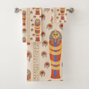 Ancient Egyptian Mummy Artefact Orange Blue  Bath Towel Set