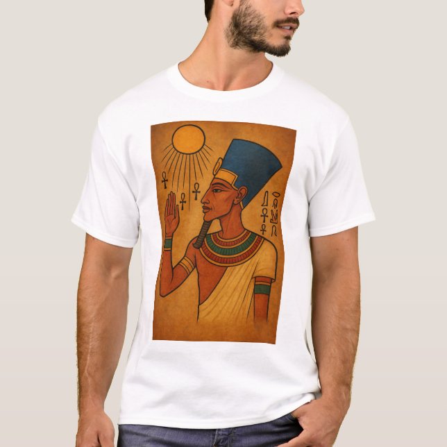 Ancient Egyptian Pharaoh Akhenaten Sun Worship Art T-Shirt (Front)