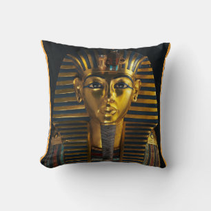 Ancient Egyptian pharaoh mask, King Tut golden art Cushion