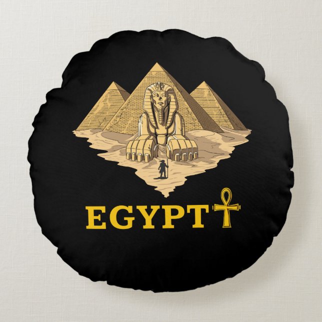Ancient Egyptian Pyramids Sphinx Sacred Geometry Round Cushion (Front)