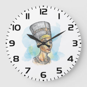 Ancient Egyptian Queen Nefertiti Bust Sketch Large Clock