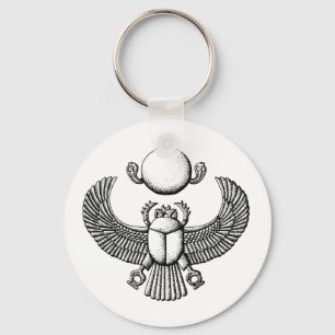 Ancient Egyptian Scarab Black and White Key Ring