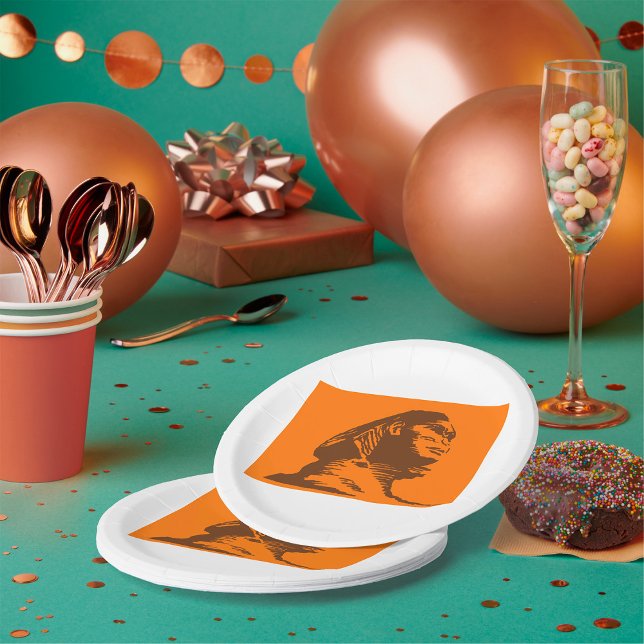 Ancient Egyptian Sphinx Bold Orange And Brown  Paper Plate (Creator Uploaded)