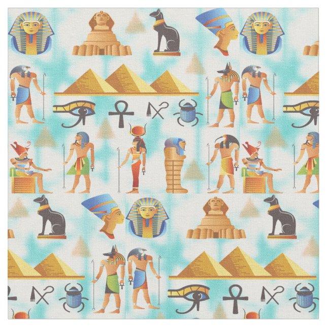 Ancient Egyptian Symbols and Icons Fabric Design (Close Up)