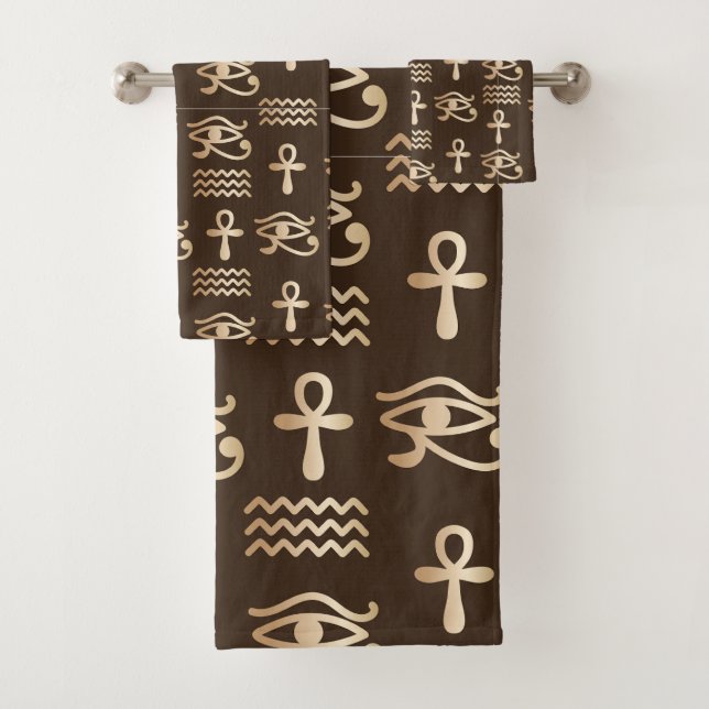 Ancient Egyptian Symbols Ankh Eye of Horus Bath Towel Set (Insitu)