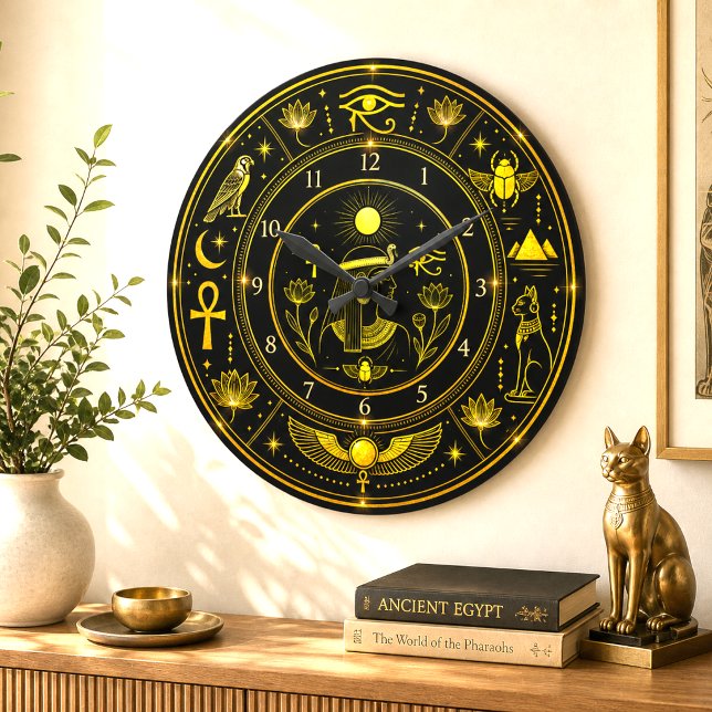 Ancient Egyptian Symbols Black Gold Pattern Luxury Large Clock (Creator Uploaded)