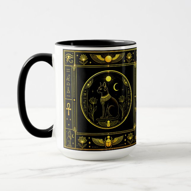 Ancient Egyptian Symbols Black Gold Pattern Luxury Mug (Left)