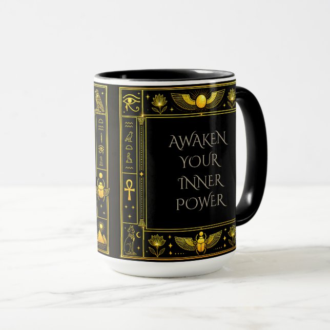 Ancient Egyptian Symbols Black Gold Pattern Luxury Mug (Front Right)