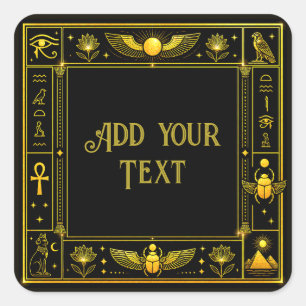Ancient Egyptian Symbols Black Gold Pattern Luxury Square Sticker