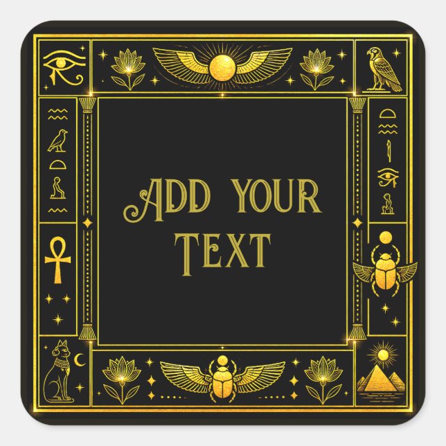 Ancient Egyptian Symbols Black Gold Pattern Luxury Square Sticker (Front)