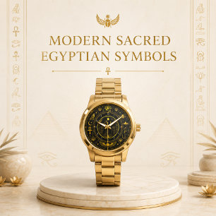 Ancient Egyptian Symbols Black Gold Pattern Luxury Watch