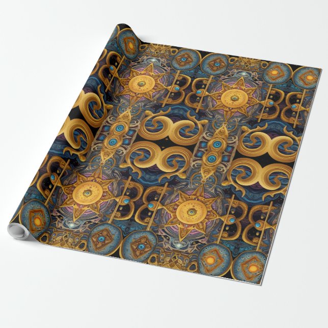 Ancient Elegance: Celtic & Egyptian Fusion Wrapping Paper (Unrolled)