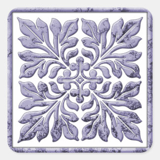 Ancient english tile cool faded blue square sticker