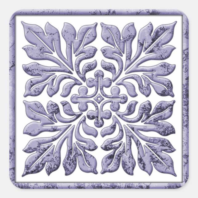 Ancient english tile cool faded blue square sticker (Front)