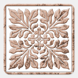 Ancient english tile cool faded brown square sticker