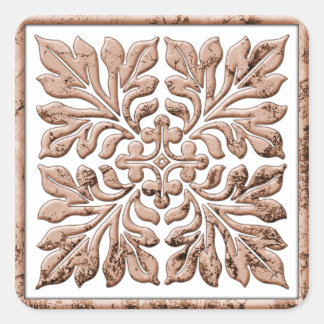 Ancient english tile cool faded brown square sticker