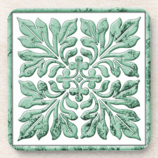Ancient english tile cool faded green coaster