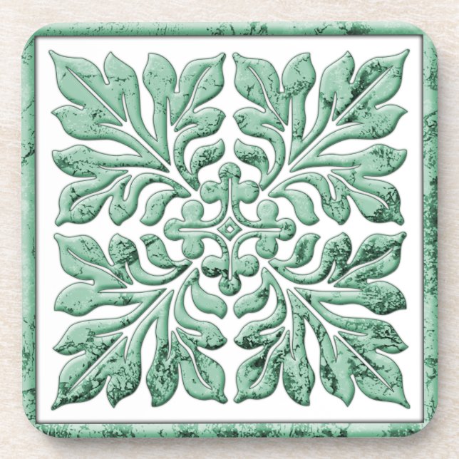 Ancient english tile cool faded green coaster (Front)
